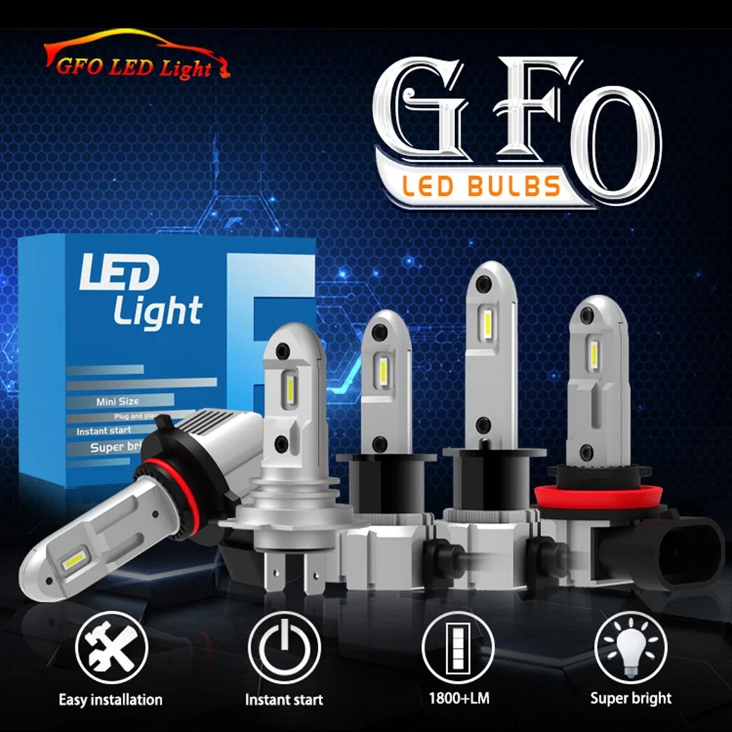 G-View GFO 25W Auto parts LED CSP Chip LED head light with fan H1 H3 H7 H11 9005 9006 h7 led headlight bulb